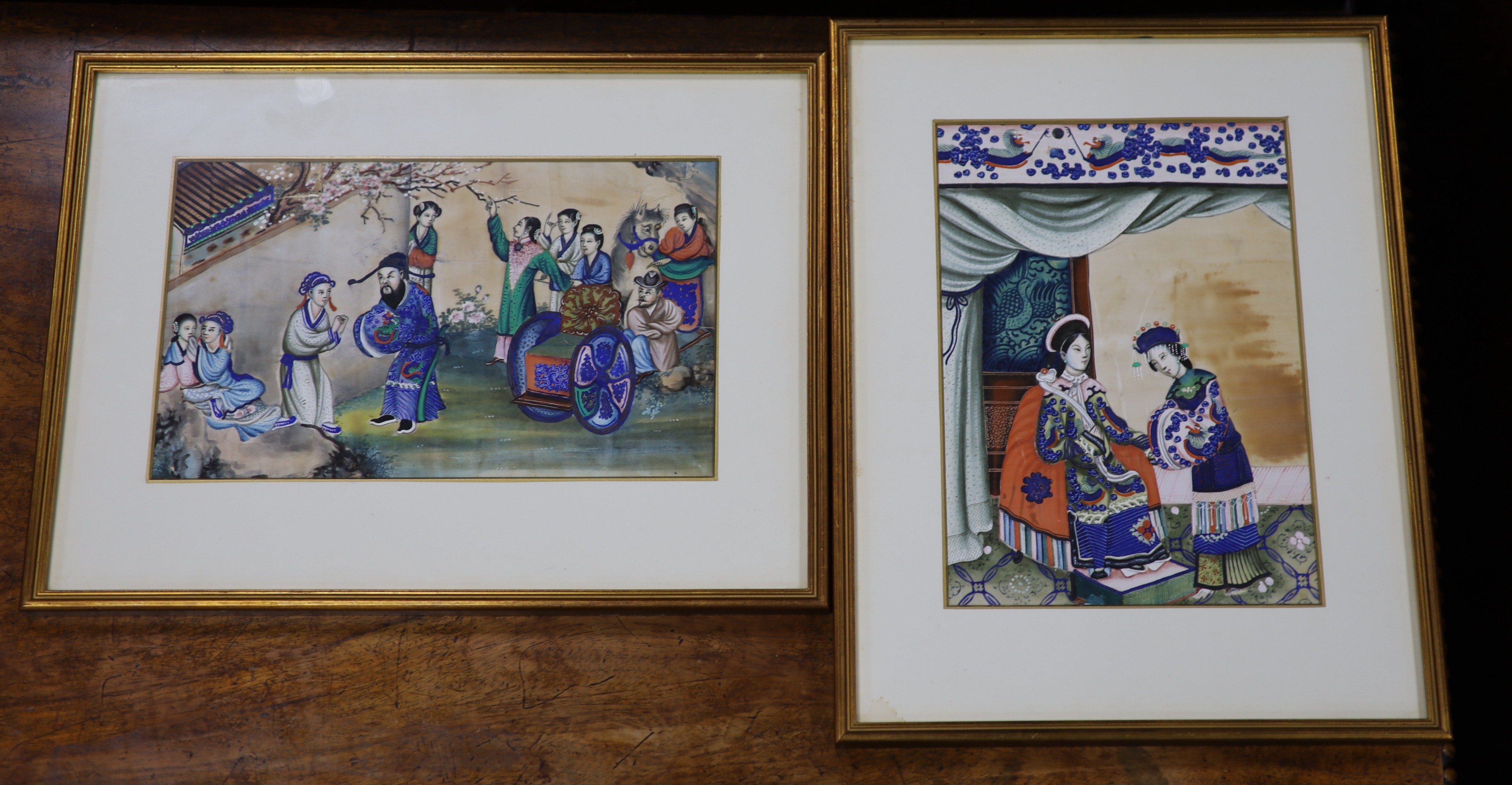 Two 19th century Cantonese gouache on pith paper paintings 17x28cm